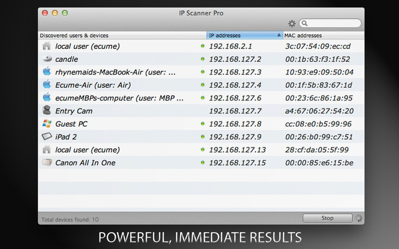 IP Scanner Pro 2.9 : Main window