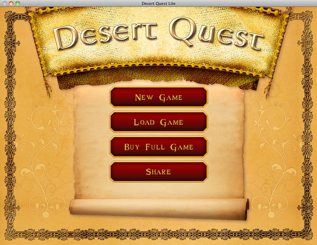 Desert Quest Lite 1.0 : Main menu