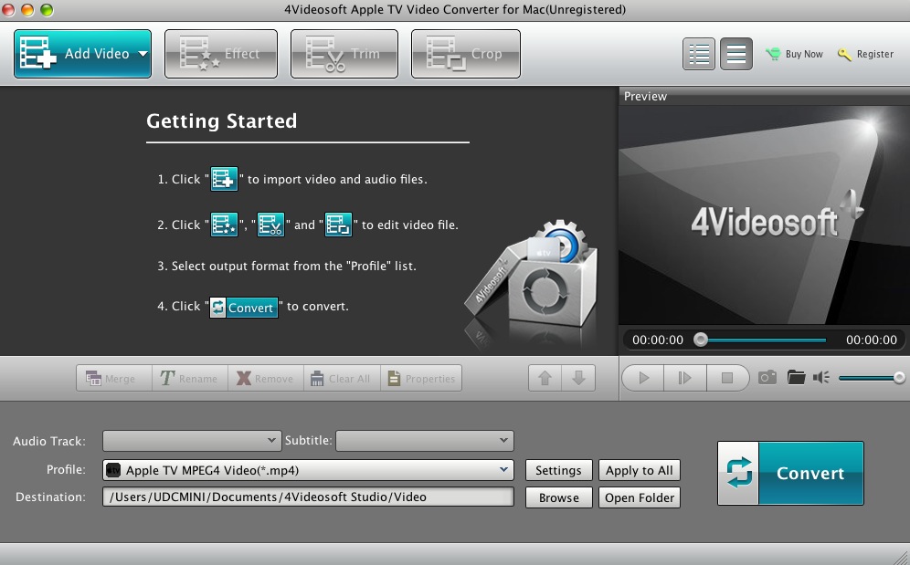 4Videosoft Apple TV Video Converter for Mac 5.0 : Main window