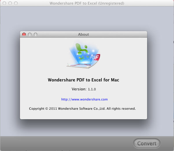 Wondershare PDF to Excel 1.1 : Main Window