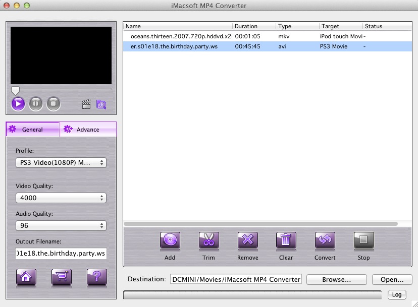 iMacsoft MP4 Converter 2.7 : Main window