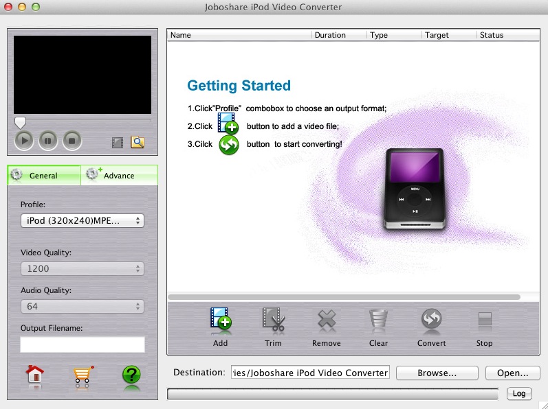 Joboshare iPod Video Converter 2.6 : Main window