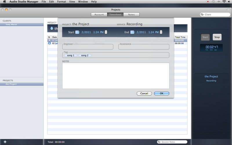 Audio Studio Manager 1.1 : Main window