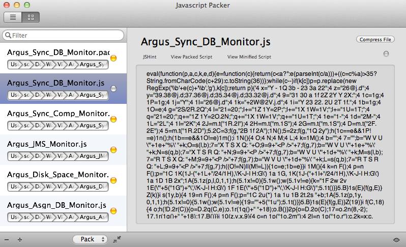 Javascript Packer 1.1 : Main window