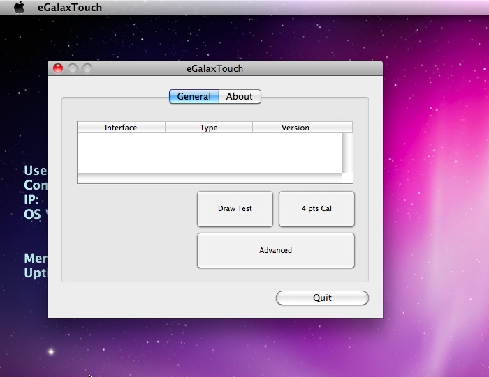 eGalaxTouch 1.1 : Main window