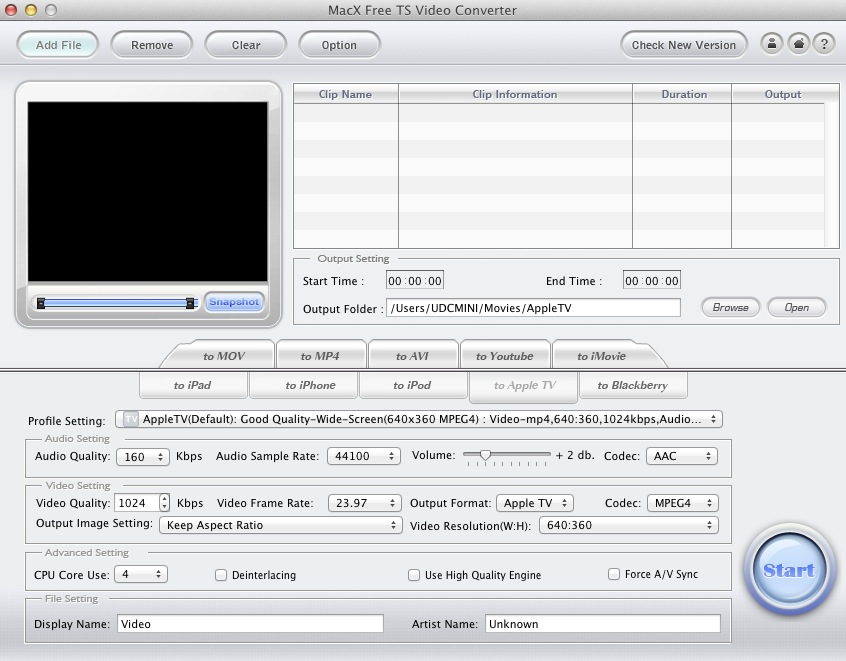 MacX Free TS Video Converter 2.5 : Main window