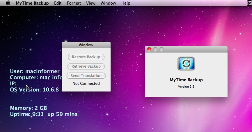 MyTime Backup 1.2 : Main window