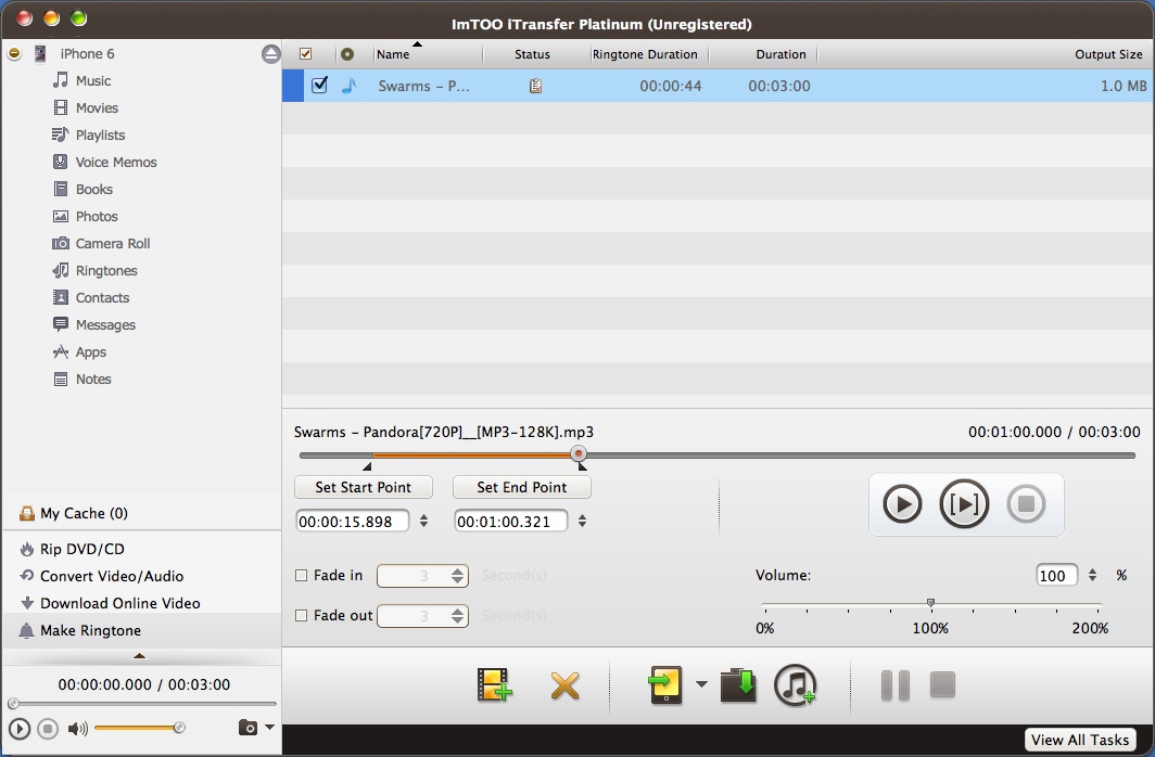 ImTOO iTransfer Platinum 5.7 : Creating Ringtone
