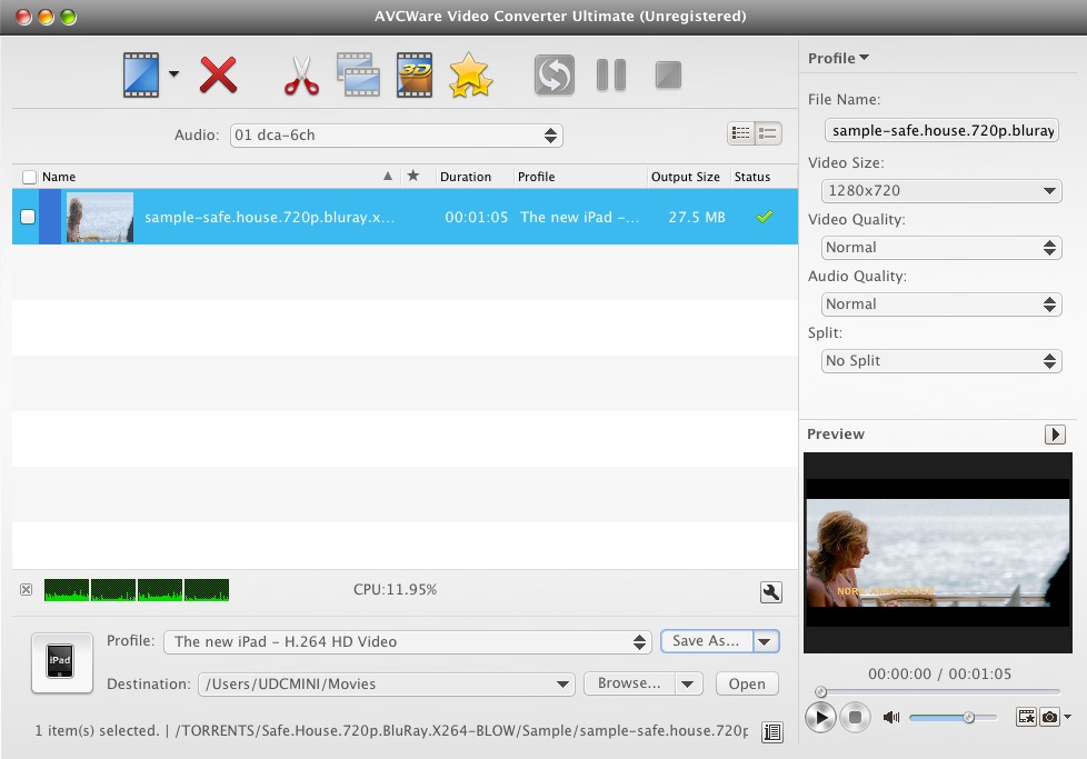 AVCWare Video Converter Ultimate 7.3 : Main window