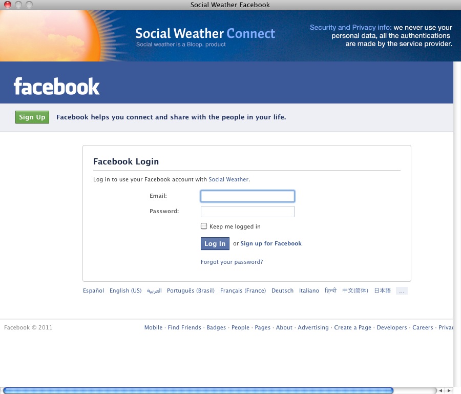SocialWeather 1.0 : Facebook integration