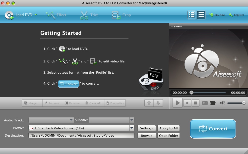 Aiseesoft DVD to FLV Converter for Mac 6.2 : Main window
