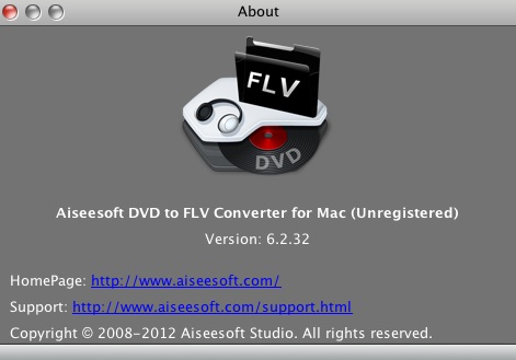 Aiseesoft DVD to FLV Converter for Mac 6.2 : About window