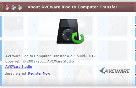AVCWare iPod to Computer Transfer 4.2 : About window