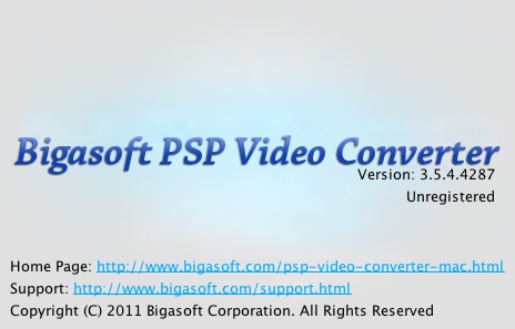 Bigasoft PSP Video Converter 3.5 : About window