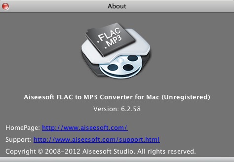 Aiseesoft FLAC to MP3 Converter for Mac 6.2 : About window