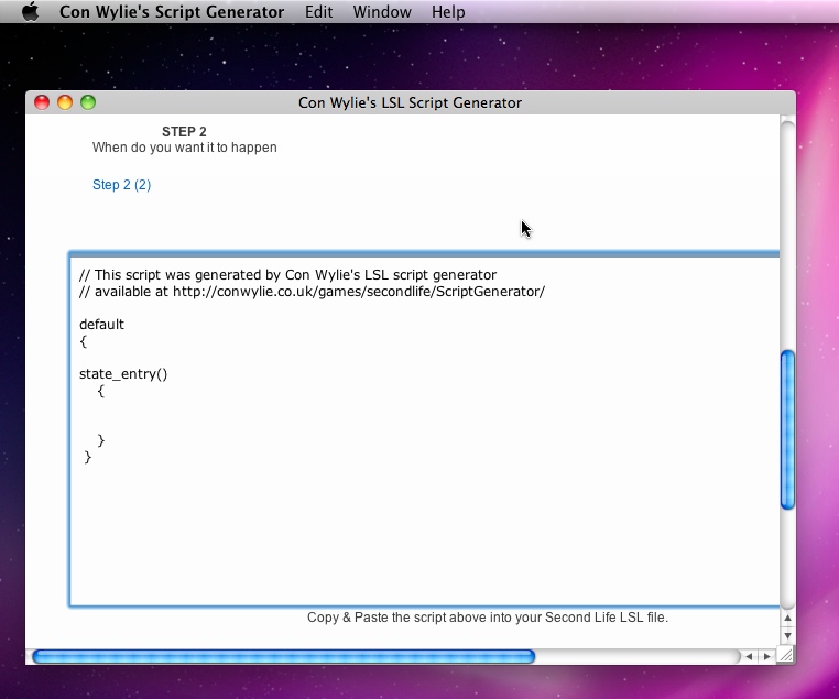 Con Wylie's Script Generator 1.0 : Main window
