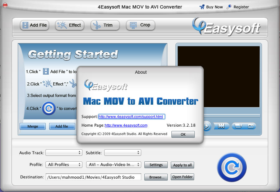 4Easysoft Mac MOV to AVI Converter 3.2 : Main Window