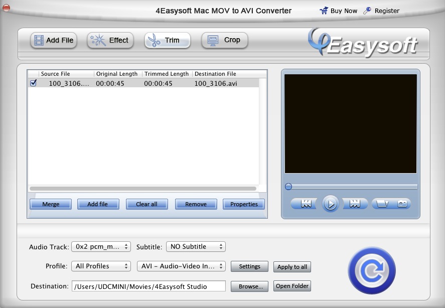 4Easysoft Mac MOV to AVI Converter 3.2 : Main window