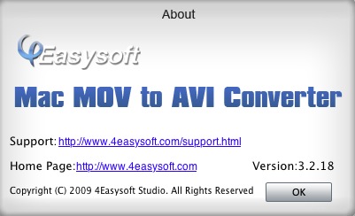 4Easysoft Mac MOV to AVI Converter 3.2 : About window