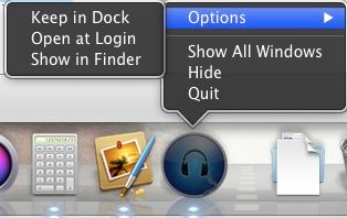 Current Tunes 1.2 : Dock icon menu