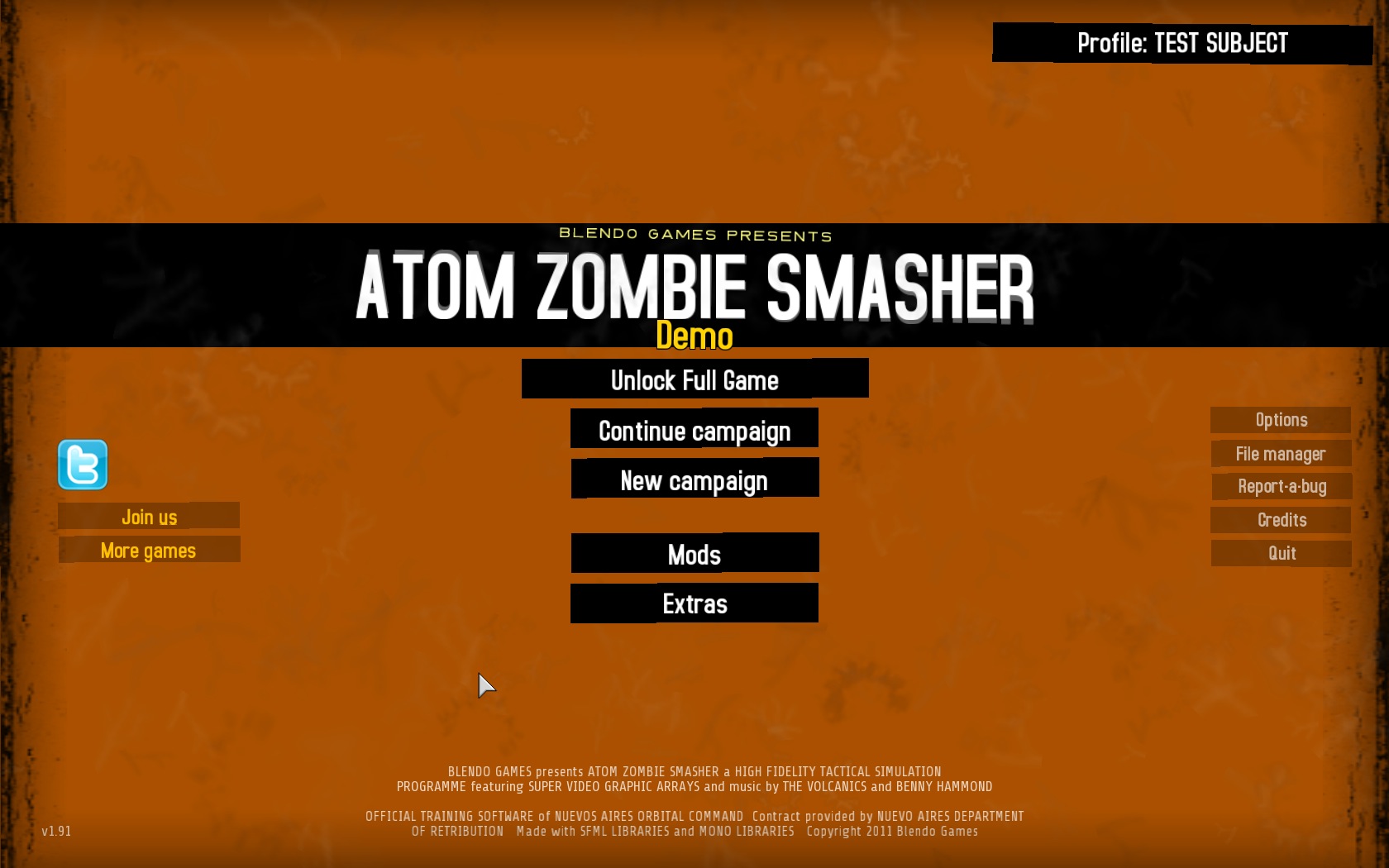 Atom Zombie Smasher 1.9 : Main menu
