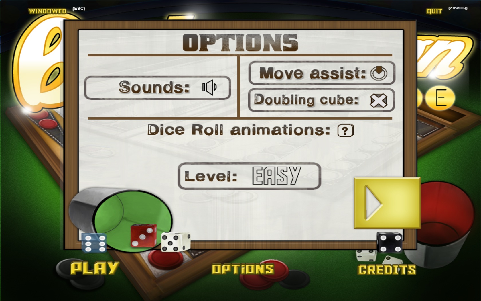Backgammon Deluxe! : Options