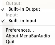 MenuBarAudio 1.0 : Menu