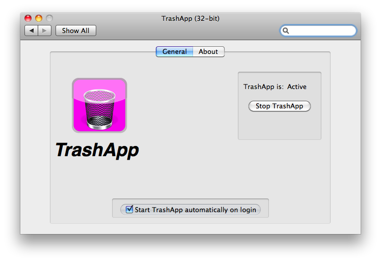 TrashApp 1.7 : Main window