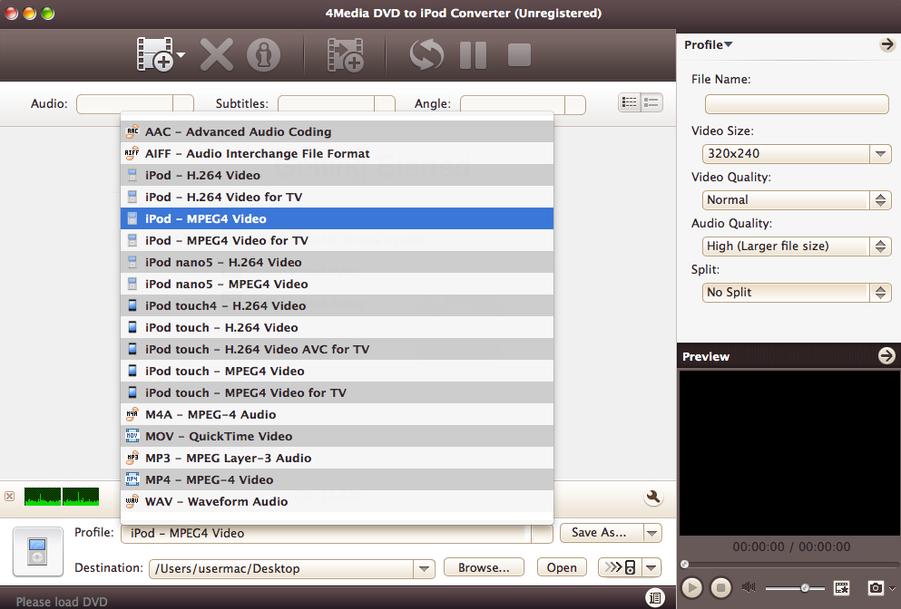4Media DVD to iPod Converter 7.2 : Program Window