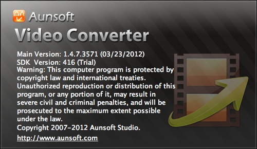 Aunsoft Video Converter 1.4 : About Window