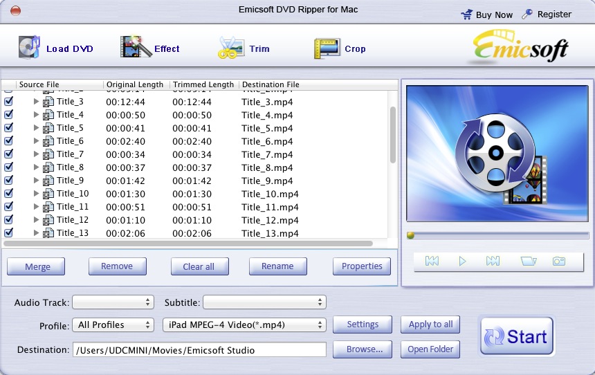 Emicsoft DVD Ripper for Mac 3.1 : Main window