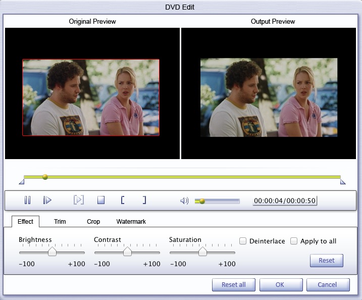 Emicsoft DVD Ripper for Mac 3.1 : Video editor