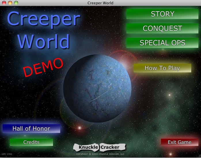 Creeper World 1.0 : Main menu