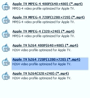 iTool Apple TV Video Converter 1.0 : Profiles
