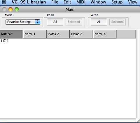 VG-99 Librarian 1.0 : Main window
