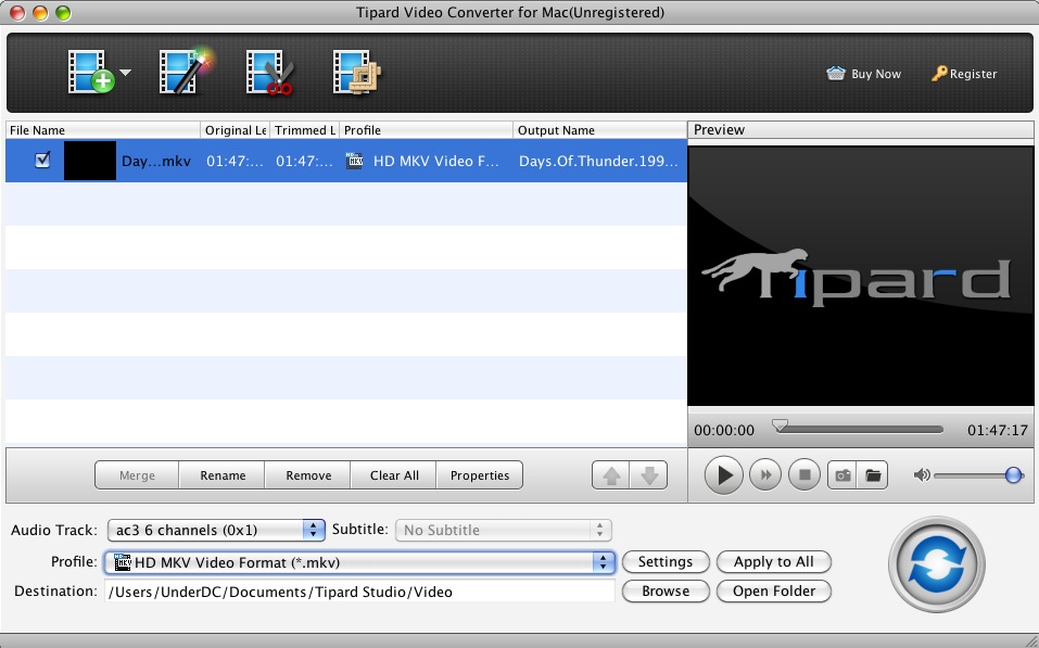 Tipard Video Converter for Mac 3.6 : Main window