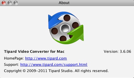 Tipard Video Converter for Mac 3.6 : About window