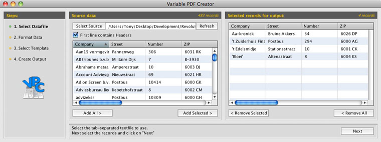 Variable PDF Creator 1.1 : Main Screen
