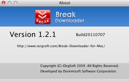 Free Break Downloader Mac 1.2 : About window