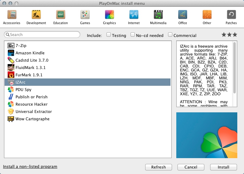 PlayOnMac 4.2 : Windows Apps List