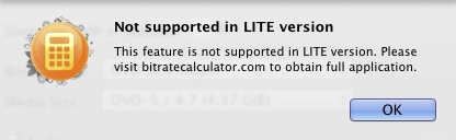 Bitrate Calculator Lite 1.2 : Limitations