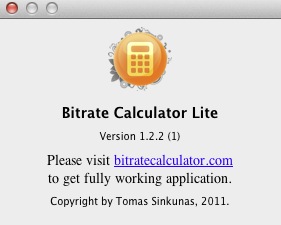 Bitrate Calculator Lite 1.2 : About window