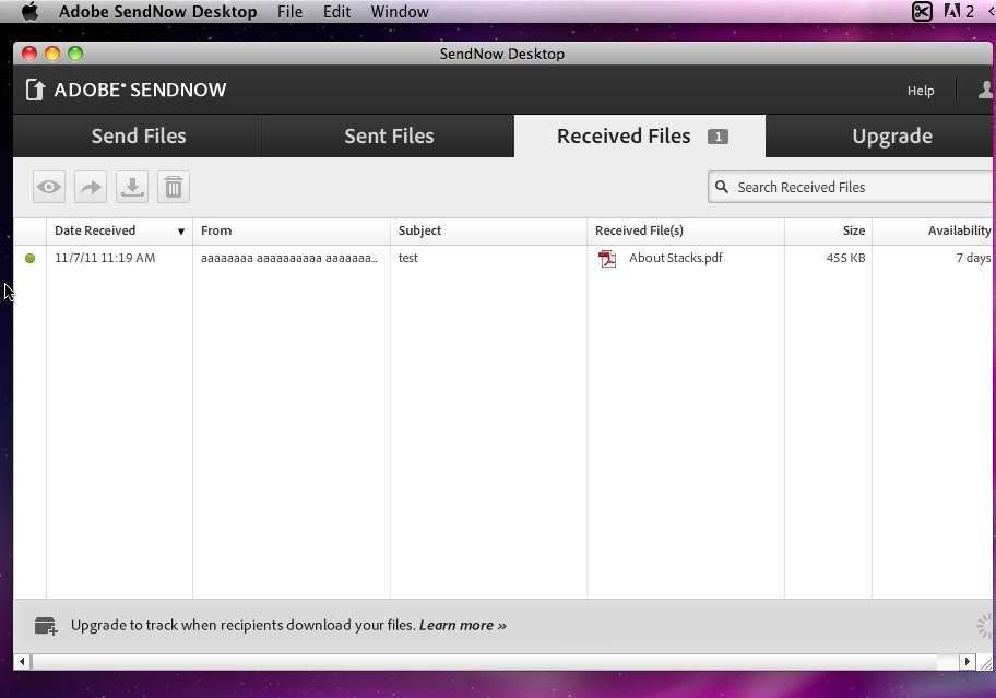 Adobe SendNow Desktop 1.0 : Main window