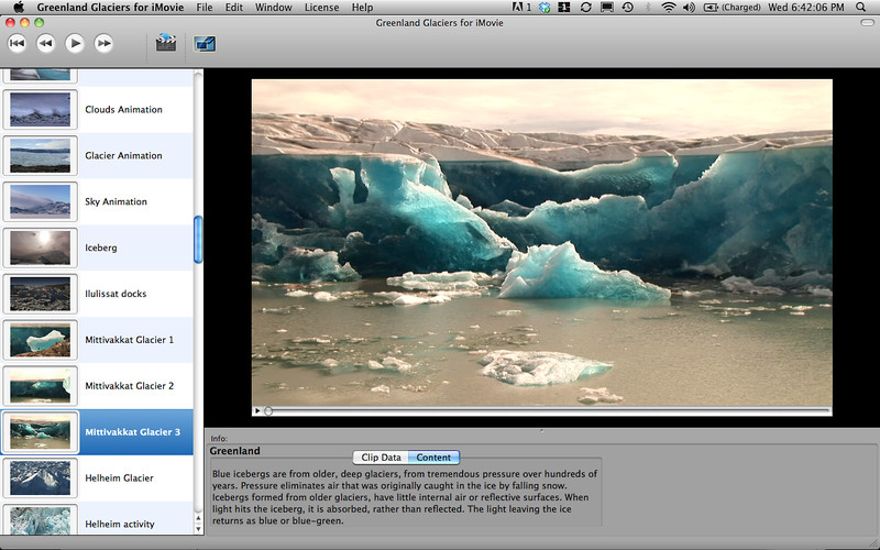Greenland Glaciers for iMovie 1.0 : Main window