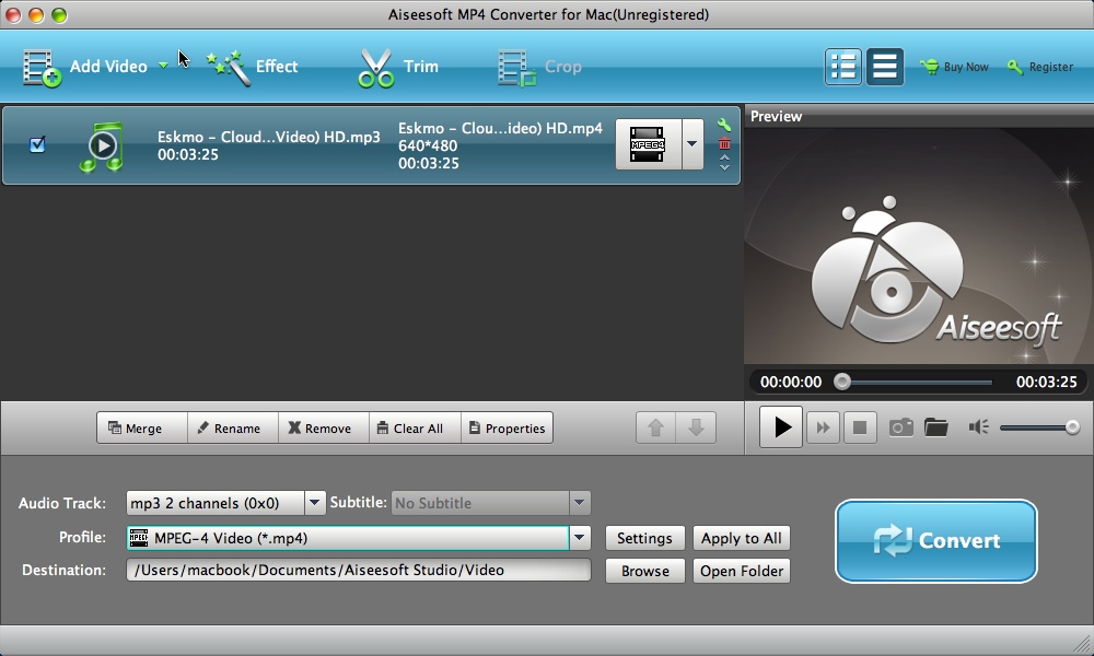 Aiseesoft MP4 Converter for Mac 6.2 : Main Window