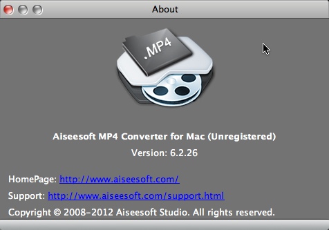 Aiseesoft MP4 Converter for Mac 6.2 : About Window