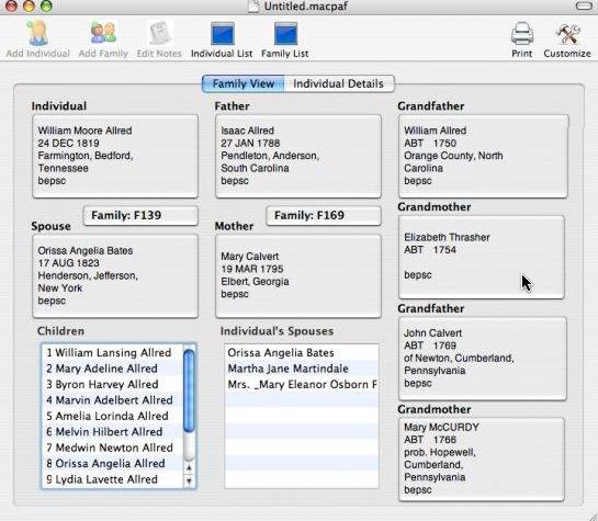 Personal Ancestral File 1.0 : Main Window