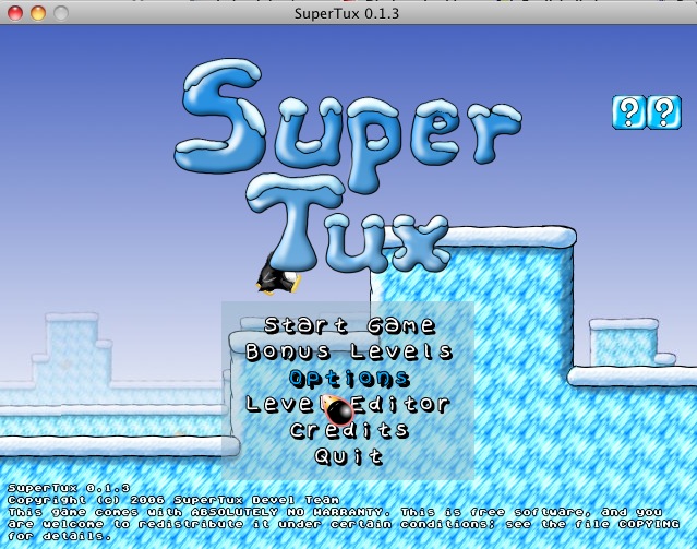 Super Tux 0.1 : Main menu