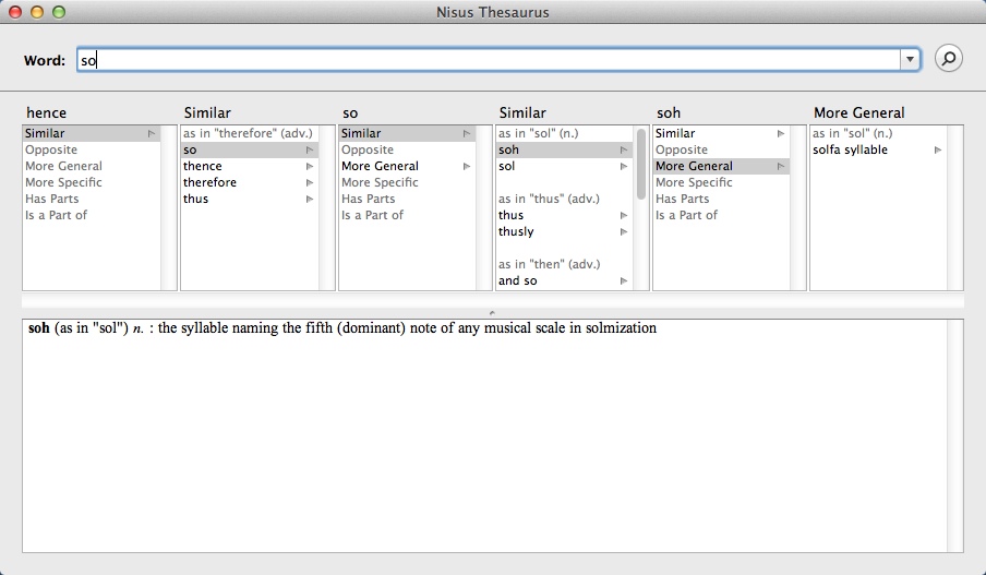 Nisus Thesaurus 1.1 : Checking For Additional Word Info
