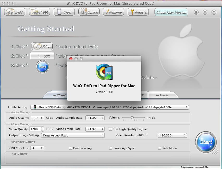WinX DVD To iPad Ripper For Mac 3.1 : Main Window
